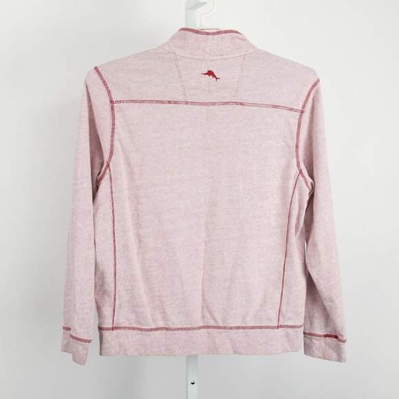 Tommy Bahama Pullover Mens Medium Red Snap Mock Neck Long Sleeve Cotton Henley - Picture 3 of 10